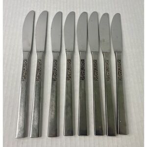 Stanley Roberts Dinner Knives Dorette Rose 9" Stainless Flatware Japan Lot Of 8